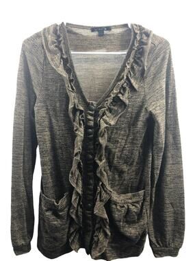 Love Free Brown Ruffled Button Down Cardigan Sweater Women's Size Medium